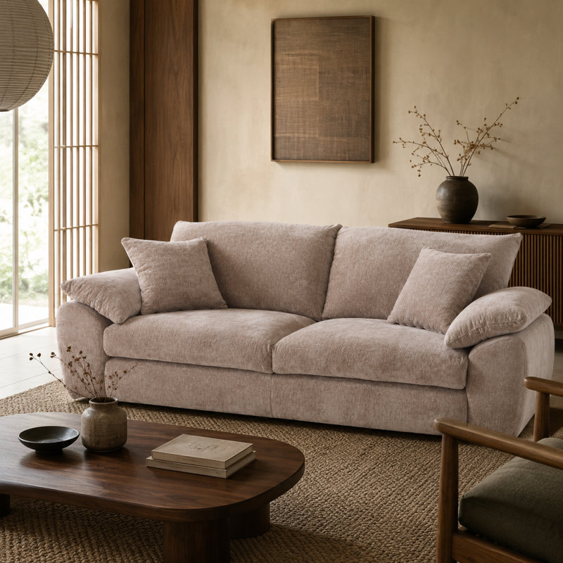 Canapé carré rembourré de 104 po à assise très profonde avec coussins en mélange de duvet et 4 coussins décoratifs, assemblage sans outil