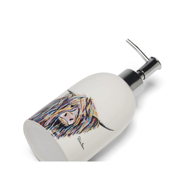 Ceramic Soap Dispenser with Steven Brown Highland Cow Art