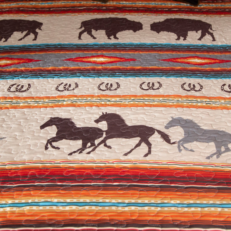Western Stripe Brown Microfiber Queen Quilt Set
