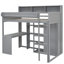 Lit mezzanine simple en bois avec plusieurs tablettes de rangement et garde-robe, gris-487014556