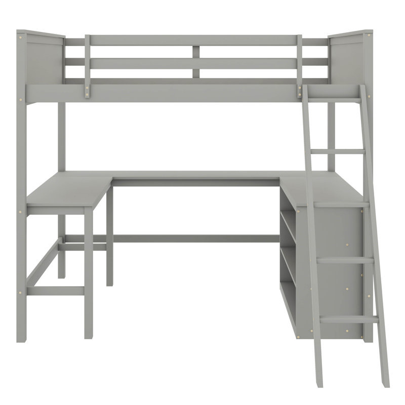 Loft Bed With Shelves,Desk, Gray, Full