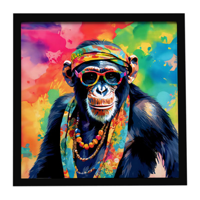Hippie Animal Chimpanzee Framed Metal Print