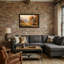 Plantes et fleurs, paysage d'automne avec camion orange et chalet-1256634965