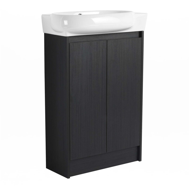 Meuble-lavabo autoportant de 23 po avec lavabo et portes à fermeture douce, Noir châtaignier