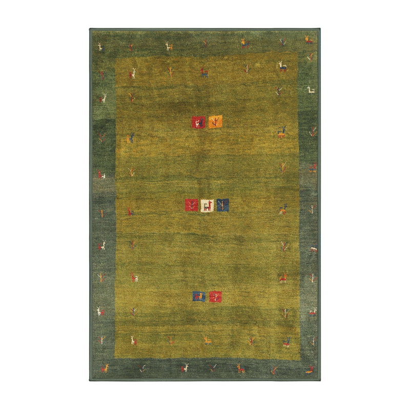 Tapis contemporain vert / gris, Rectangle 4 pi x 6 pi