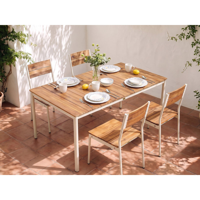 Kahrama Rectangular Acacia Solid Wood Steel Outdoor Dining Table - 180 cm W 90 cm D