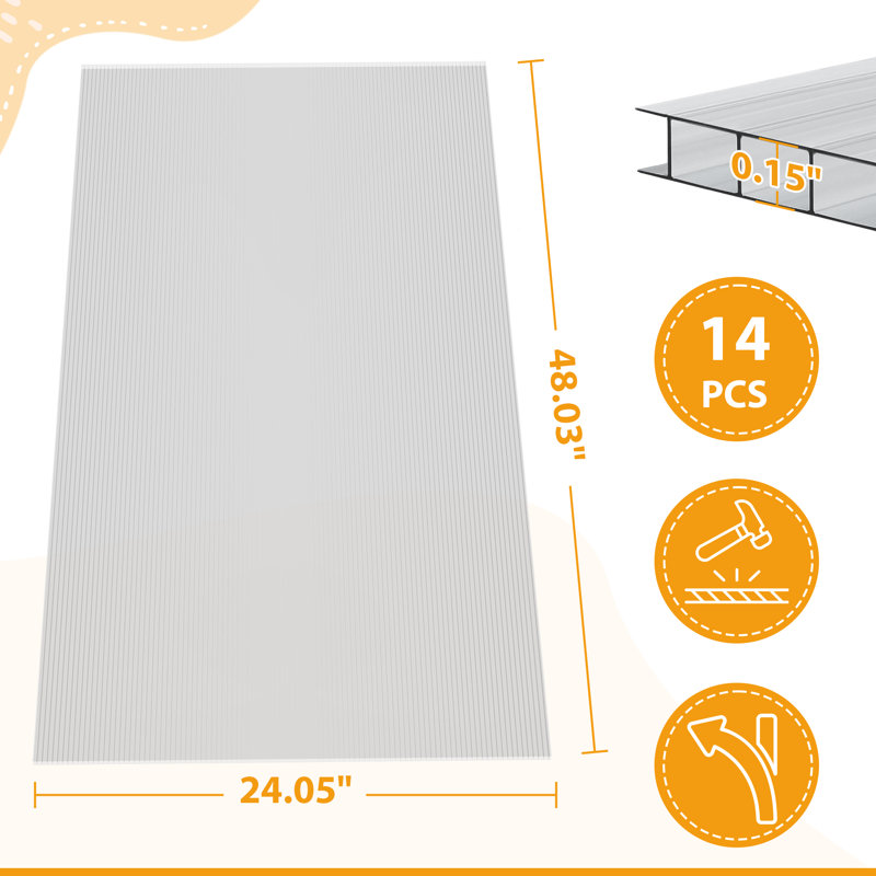Panneaux de serre en polycarbonate à double paroi JAXILyn pour jardin, patio et abri pour plantes (ensemble de 14), Set of 14
