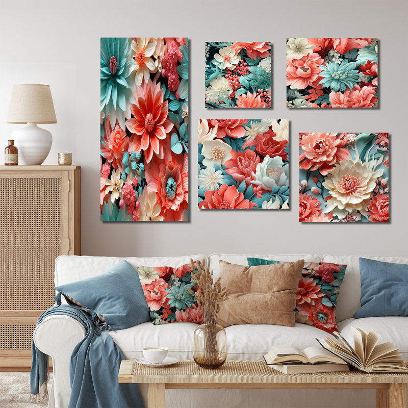 Ensemble de 5 impressions sur toiles tropicales, Toile tendue