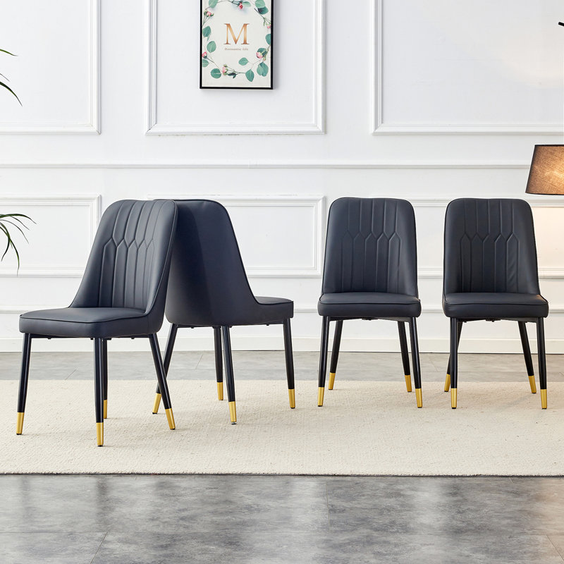 A Modern Dining Chair With Pu Leather Backrest And Metal Legs, Suitable For Kitchens, Bedrooms, And Offices, Black, 4