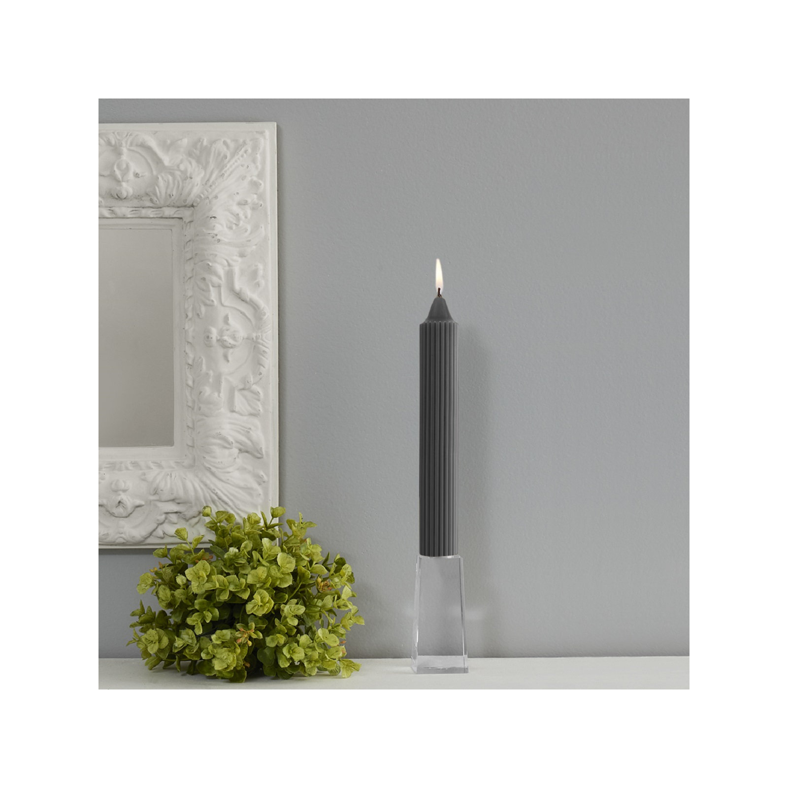Grecian Collenette Unscented Taper Candle, 9" H x 1.25" W x 1.25" D, Stone