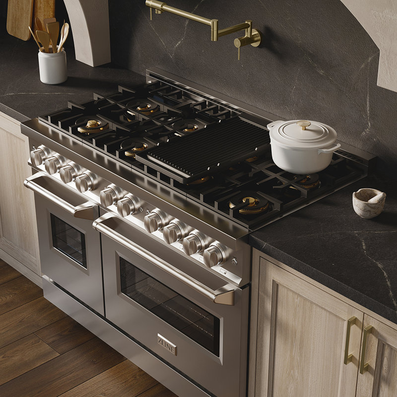 ZLINE 48 in. Classic Gas Range with 8 Burner DuoPro Cooktop and Dual Ovens with White Matte Doors, Stainless Steel