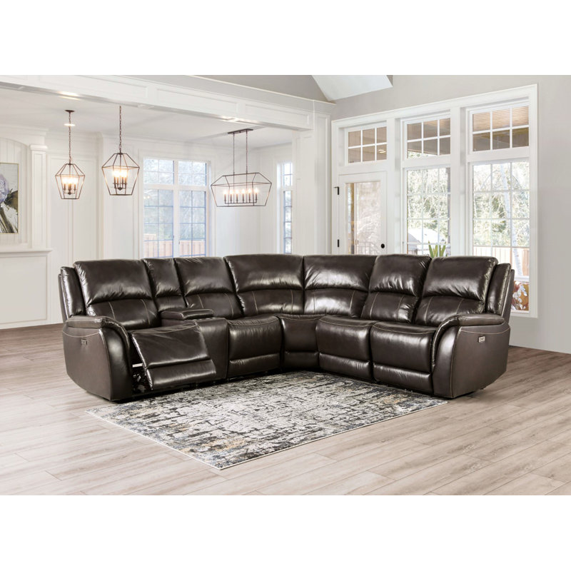 119.4" W Transitional Power Sectional, Espresso, Browm