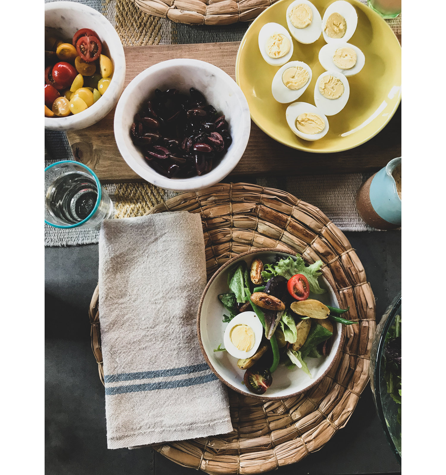 Reversible Linen Napkin, Natural/Blue