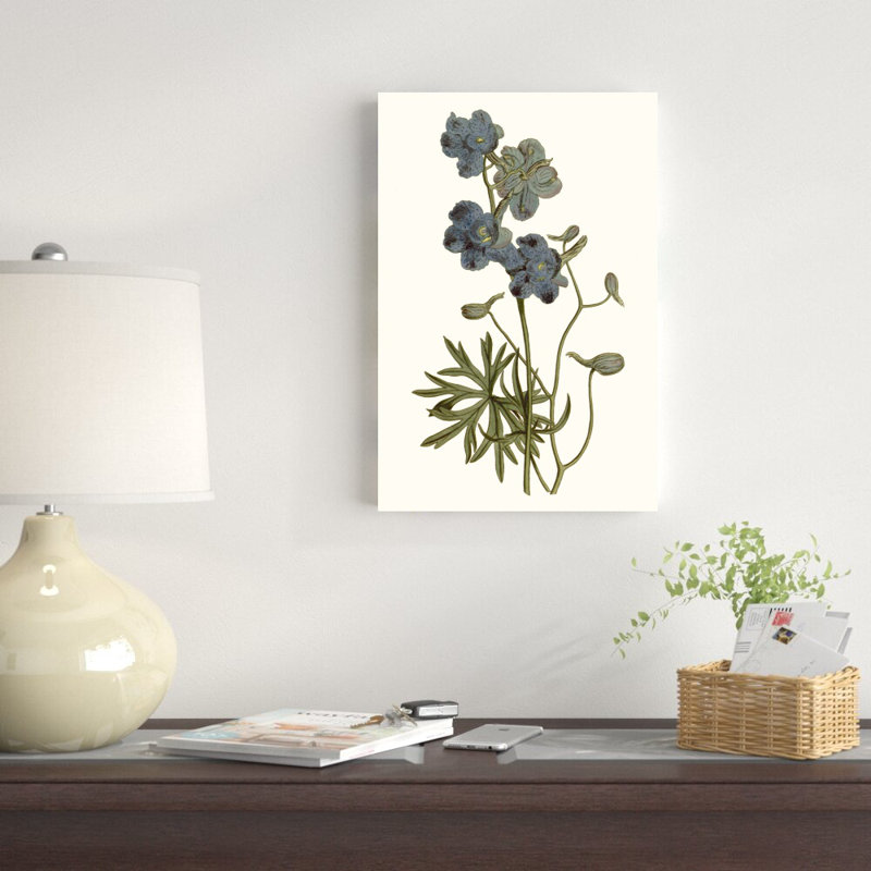 «Soft Blue Botanicals V» par Curtis - impression sur toile tendue, H 18 po x l 12 po