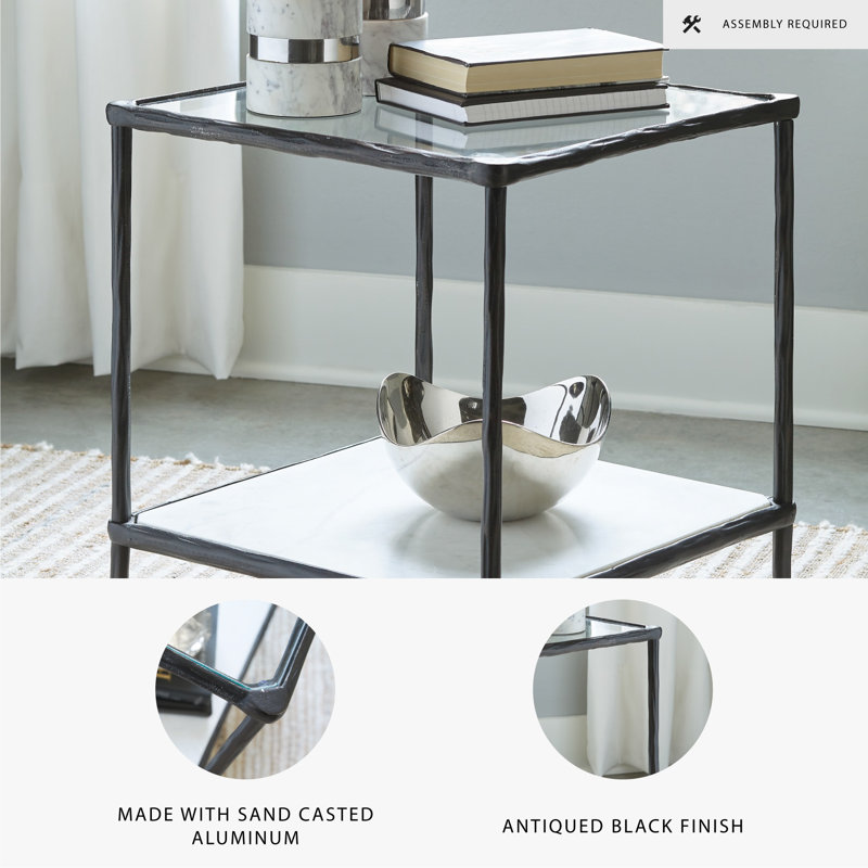 Glass Top End Table, Black