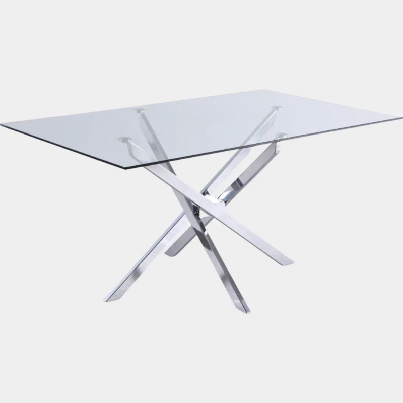 Virelli Cross-Base Glass Dining Table, 30" H x 63" L x 36" D, Silver