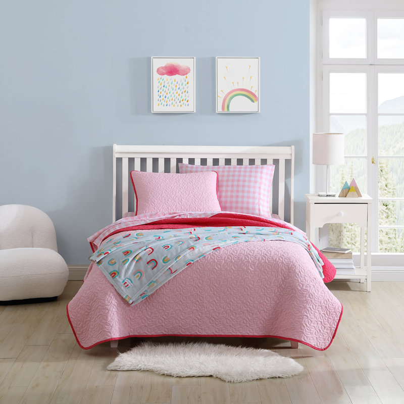 Courtepointe réversible en microfibre rose clair Eddie Bauer, Courtepointe pour lit simple + 1 taie décorative 