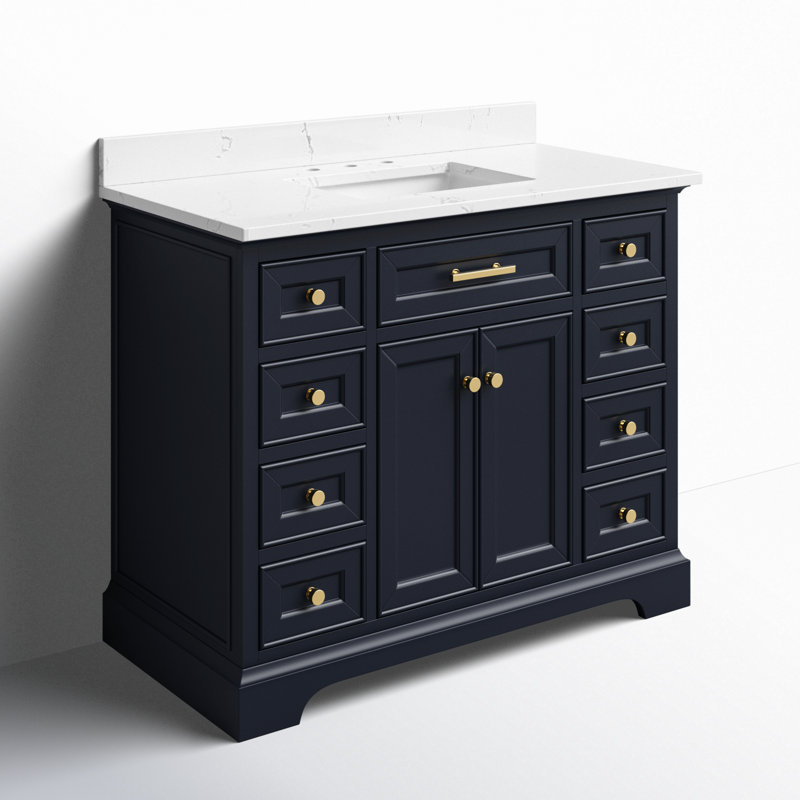 Thompson 42" W Single Bathroom Vanity, Indigo Blue/Brushed Gold
