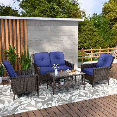 Ensemble de conversation modulaire en osier pour 4 personnes avec coussin