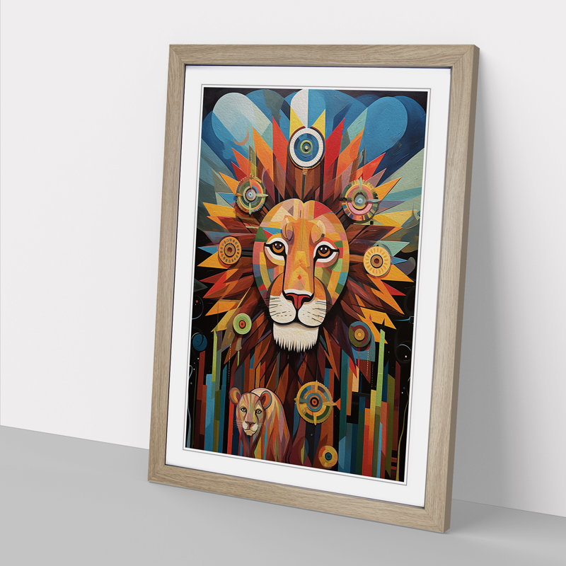 Lion Dadaism Art - Framed Print, 46cm H x 34cm W x 2cm D, Oak Framed