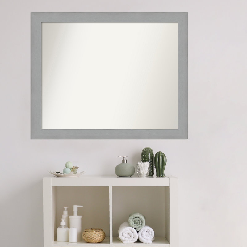 Brushed Nickel Bathroom Vanity Non-Beveled Wall Mirror, 25.5" H x 31.5" W