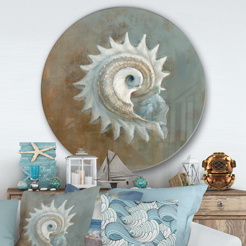 « coquillage trésors from the sea iii », reproduction d’art sur cercle métallique, H 36 po x l 36 po