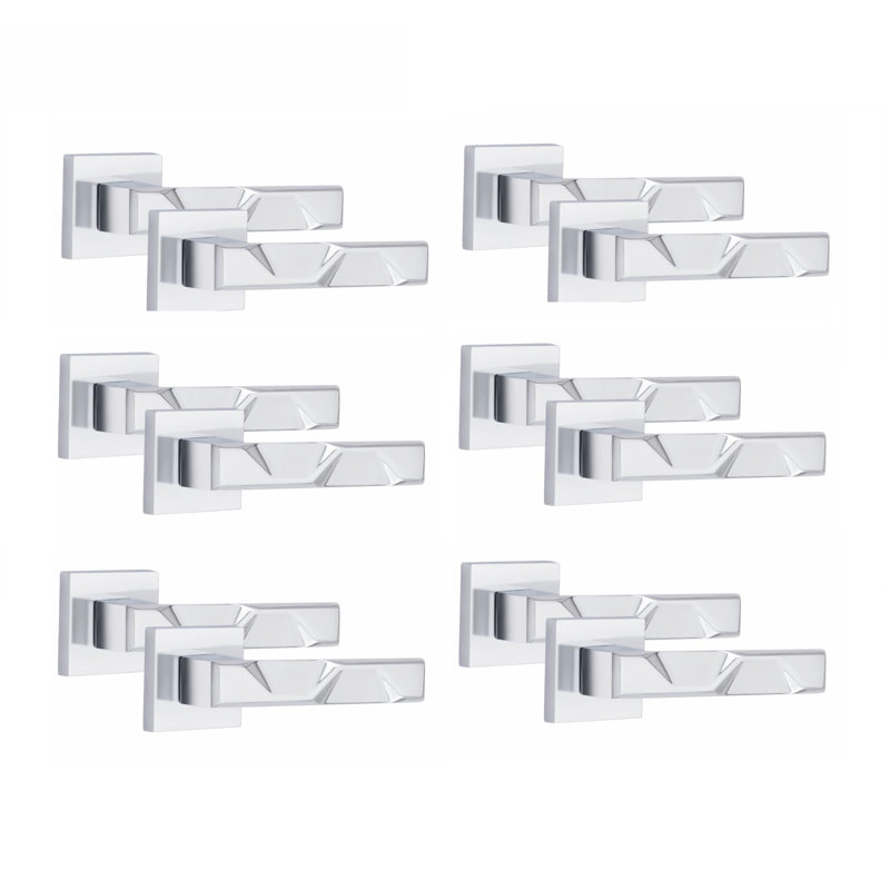 6 Pairs Modern Nova Premium Design Door Handles on Square Rose with 3" Ball Bearing Hinges and 2.5" Tubular Latch