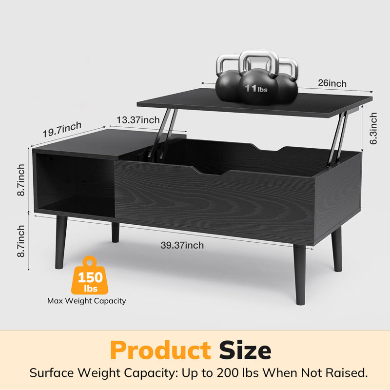 Lift Top Coffee Tables For Living Room, Small Rising Wooden Dining Center Tables With Storage Shelf And Hidden Compartment