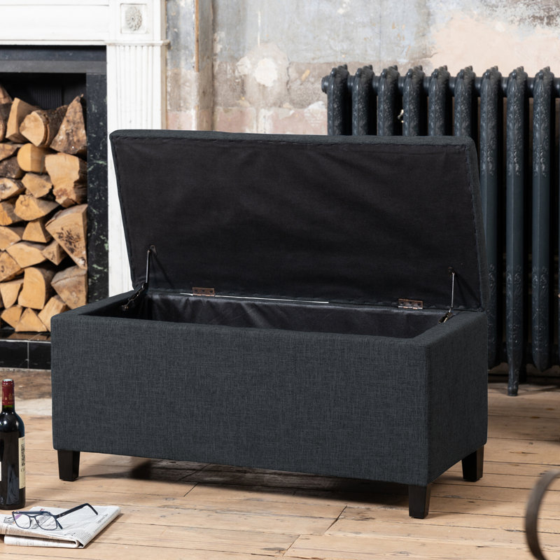 Ahri 98cm Wide Rectangle Solid Colour Standard Ottoman with Storage, Black