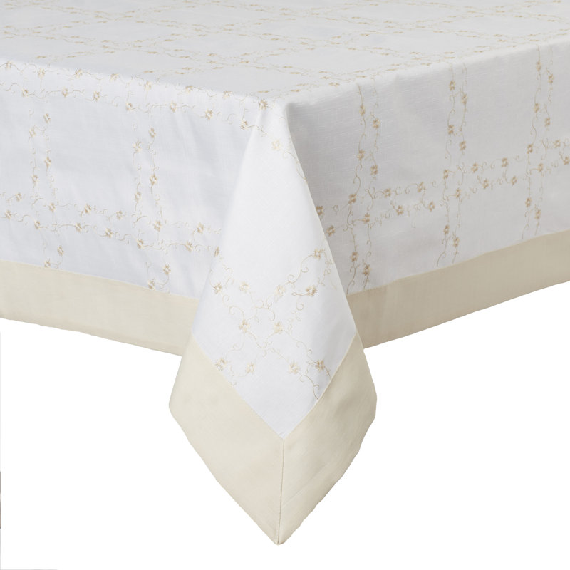 Embroidered Tablecloth, 70" W Round, White