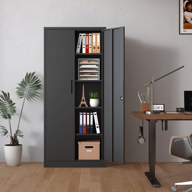 72"H lack Heavy-Duty Metal Storage Cabinet with Lock, 4 Adjustable Shelves