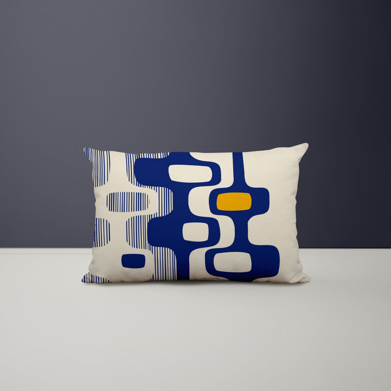 Housse et insert de coussin rectangulaire en polyester pour l'intérieur et l'extérieur, Jaune / Bleu Marine