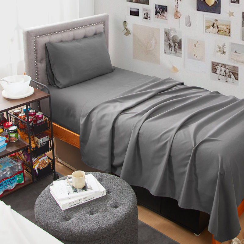Double Brushed Microfiber Twin XL College Sheet Set, Granite Gray
