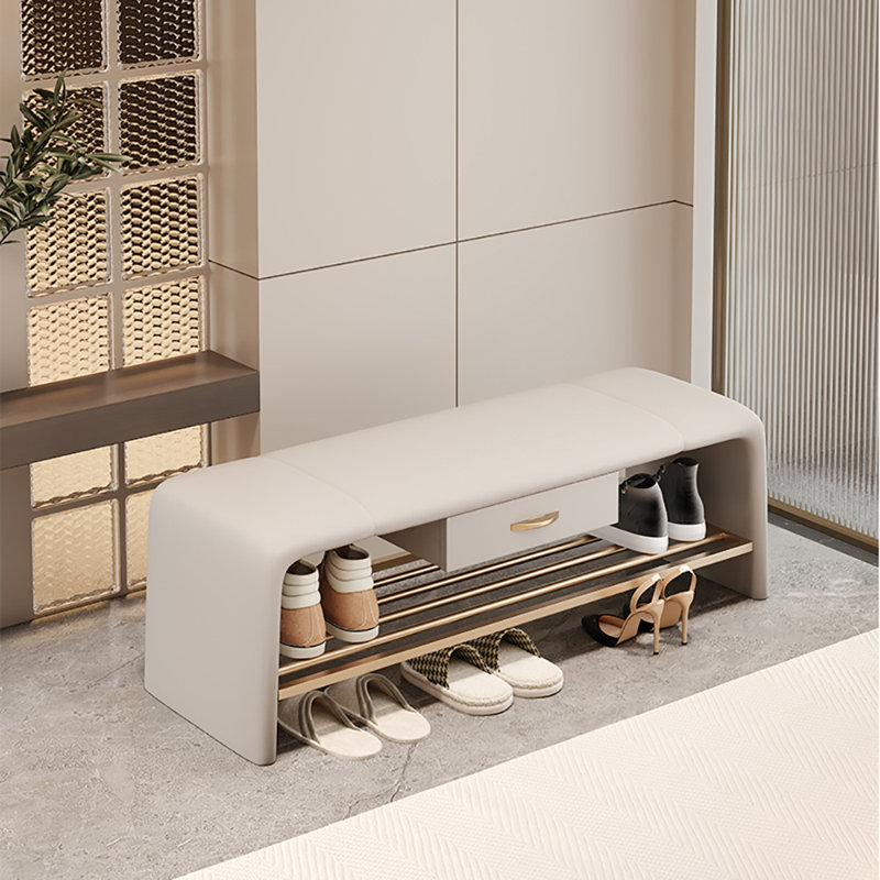 31.5in Leather Shoe Bench, Beige