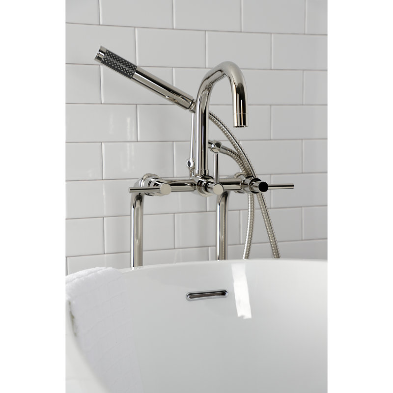 Kingston Brass Concord Freestanding Tub Faucet with Supply Line and Stop Valve, Polished Nickel, Cross