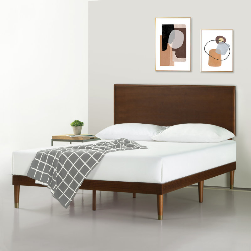 Kiesel Mid-Century Inspired Wood Platform Bed frame with Headboard, Double (4'6)