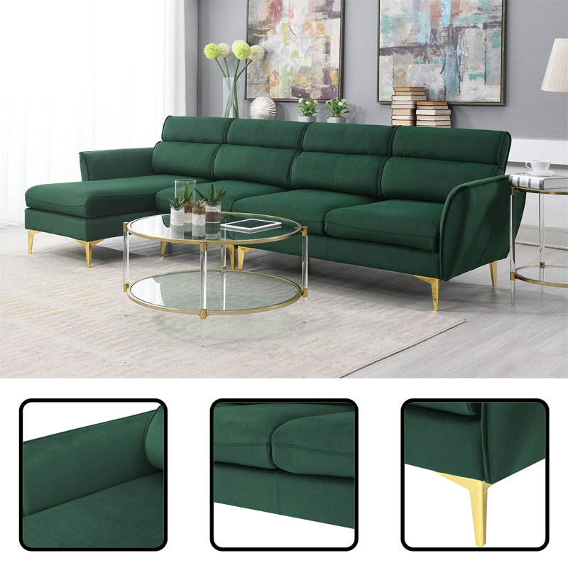 Canapé et chaise longue réversible Behka, 100 % polyester vert, Or