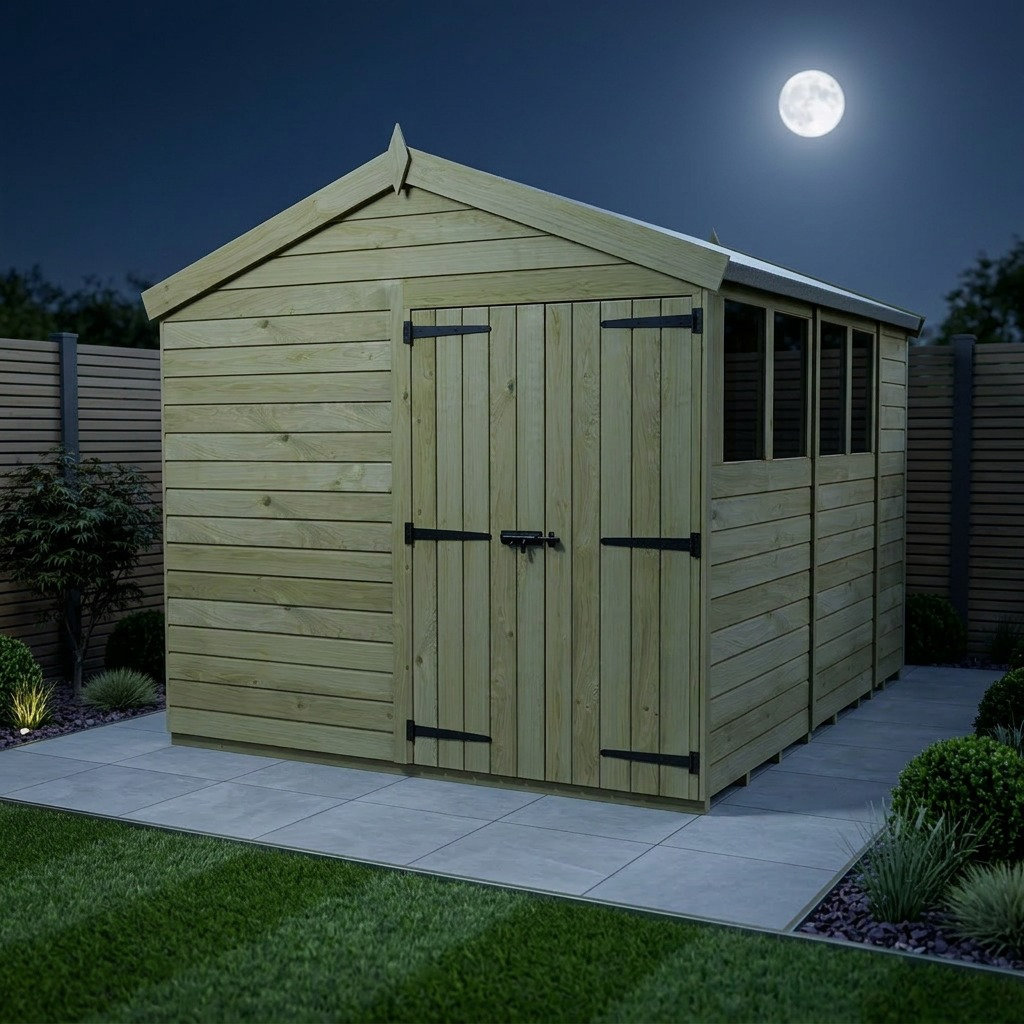 Total Sheds 8ft x 15ft Apex Garden Shed - Double Door - With Windows - Pressure Treated Timber - UK Manufactured