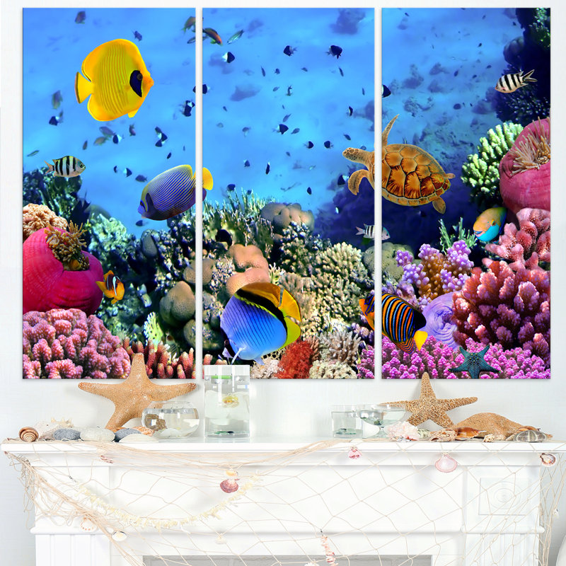Colonie de coraux et poissons corail-ensemble de 3 impressions sur toiles tendues