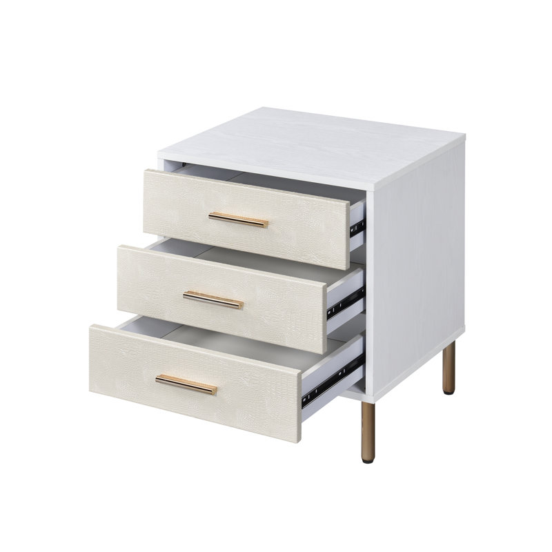 Montrey 3-Drawer Nightstand with Gold Legs, White