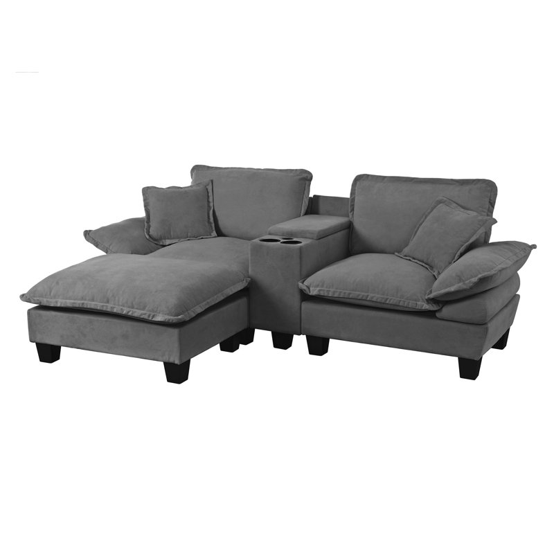 Spacious Grey Chenille Sofa, Multifunctional With Storage And Usb