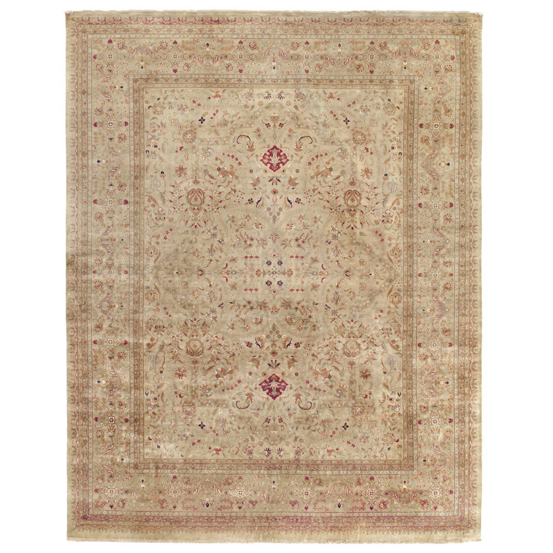 Antique Weave hand-knotted New Zealand Wool Cream/Gold Area Rug, 14'X16'