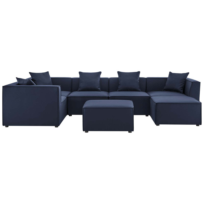 Canapé modulaire rembourré 7 pièces Saybrook, Bleu marine