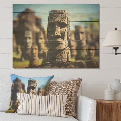 Brown Modern Moai Marvel Asian Art I - Asian Art On Wood Print