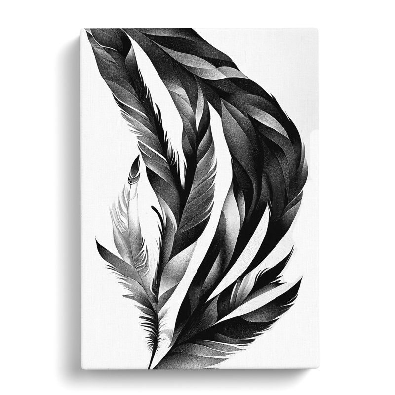 Monochrome Feathers No.2 - Wall Art, 50cm H x 35cm W x 3cm D, Wrapped Canvas