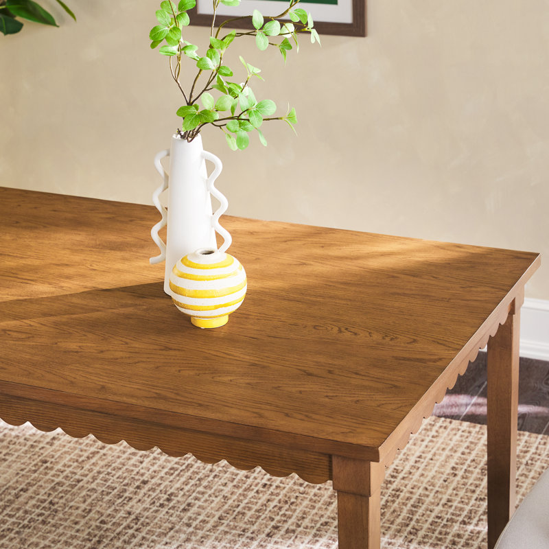 Bathilda Modern Scalloped Easy Assembly Solid Oak Wood Dining Table For 6, Medium Brown Oak