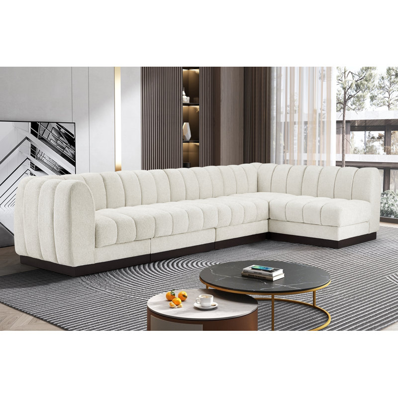 Canapé modulaire rembourré 5 pièces Quinn, Tissu chenille crème