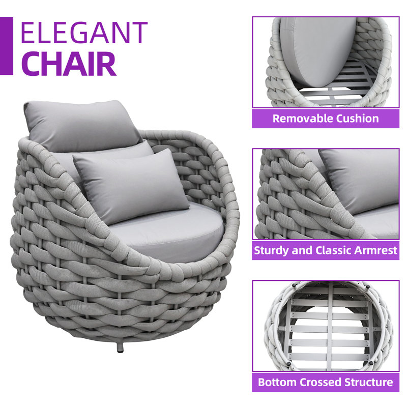 Crisla 6 - Person Outdoor Seating Group with Cushions, Light Gray, Light Gray Textilene