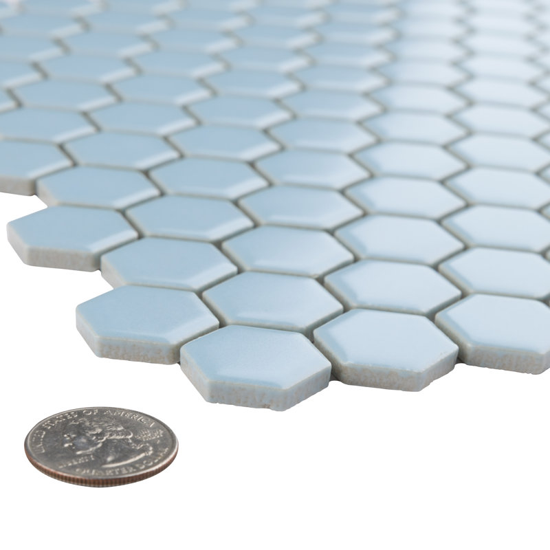 Metro Hex 0.88" x 0.88" Porcelain Mosaic Wall & Floor Tile, Light Blue