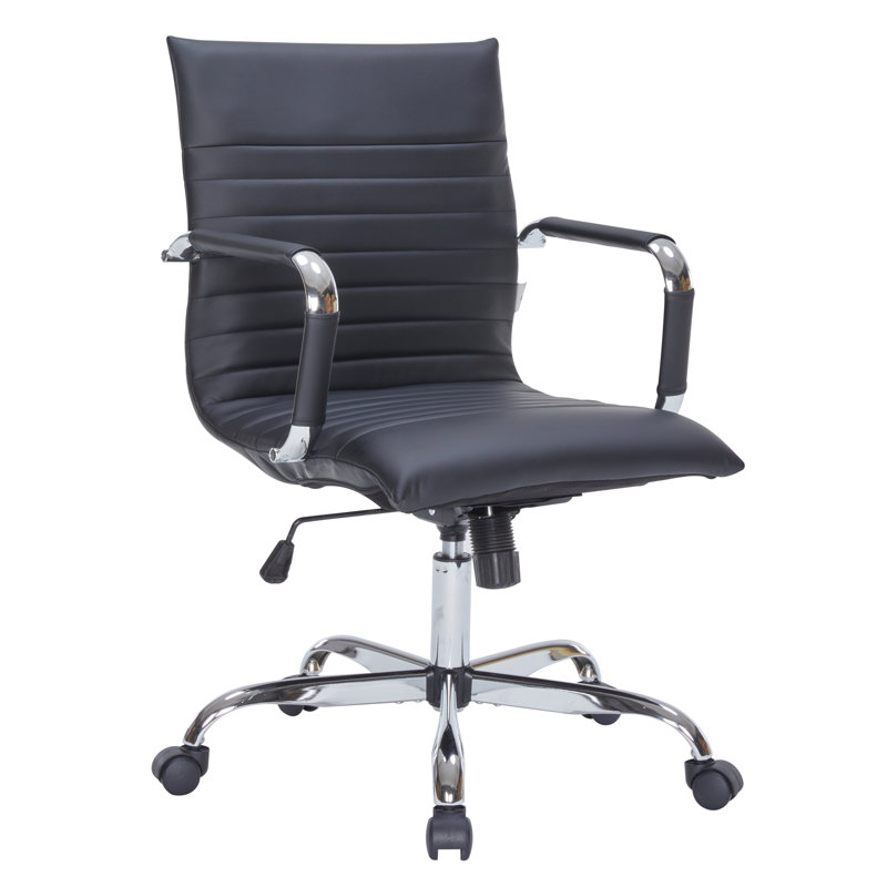 Sorrells Mid Back Leather Office Chair Adjustable Height Swivel Tilt Ergonomic Executive Conference Chair, Black